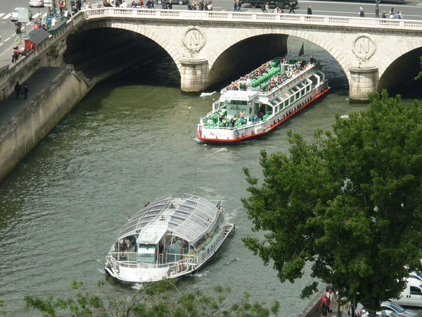 Notre Dame vedere din turn - Vapoare cu turisti pe Sena